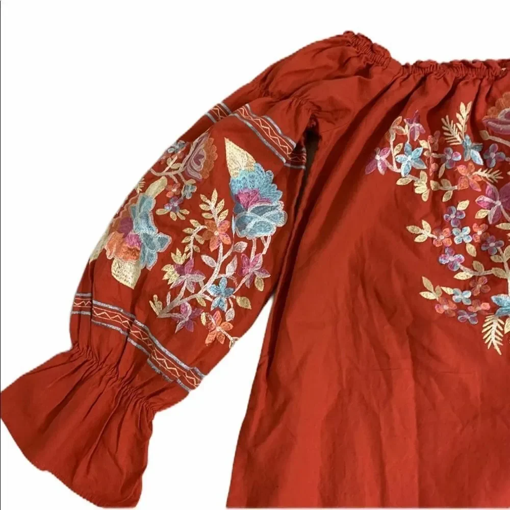 Free People Fleur Du Jour Red Floral Embroidered Mini Dress Size Small